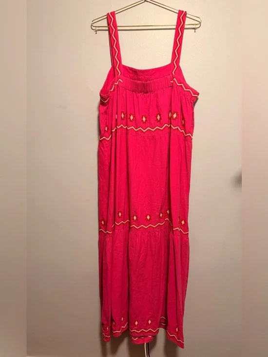 LOFT Hot Pink Embroidered Maxi Dress - Picture 4 of 8